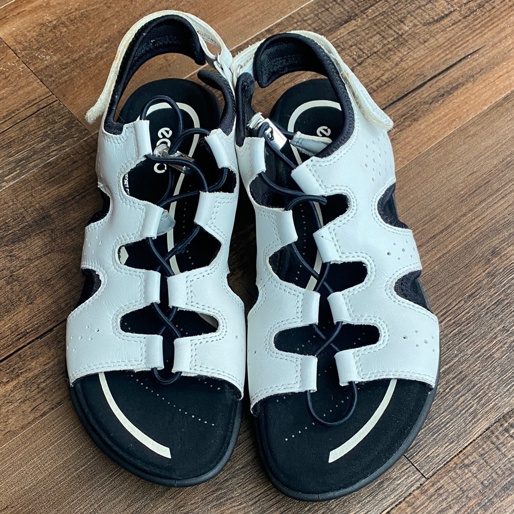 Ecco Black and White Comfort Foam Sandals